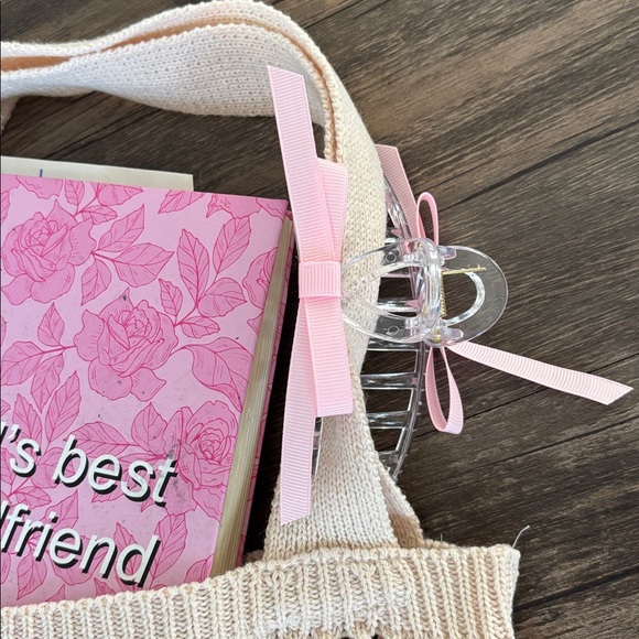 💕🎀 Knit Bow Tote Bag w/ Bow Hair Claw🎀🩷 - Picture 2 of 14
